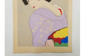 昭和32年5月作　神保朋世　版画(絵画、木版画、多色摺り、美人画、着物、女性、落款)(R-079290)