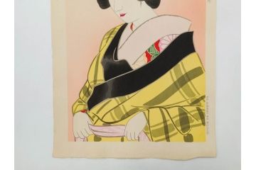 昭和32年12月作　神保朋世　版画(絵画、木版画、多色摺り、美人画、着物、女性、落款)(R-079291)