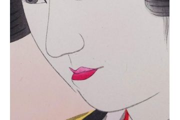 昭和32年12月作　神保朋世　版画(絵画、木版画、多色摺り、美人画、着物、女性、落款)(R-079291)