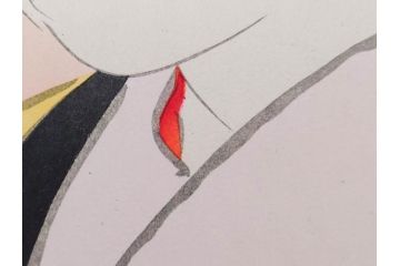 昭和32年12月作　神保朋世　版画(絵画、木版画、多色摺り、美人画、着物、女性、落款)(R-079291)