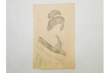 昭和32年12月作　神保朋世　版画(絵画、木版画、多色摺り、美人画、着物、女性、落款)(R-079291)