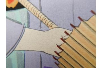 真作　昭和36年春作　神保朋世　「雨」　版画(絵画、木版画、多色摺り、彫師 佐藤寿録吉、摺師 猪村正之助、番傘、和傘、美人画、着物、女性、落款)(R-079292)