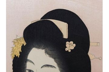 真作　昭和14年1月　神保朋世　「微薫」　限定200枚　版画(絵画、木版画、多色摺り、中村三次郎 印刷、石坂憲一 彫刻、美人画、着物、女性、落款)(R-079293)