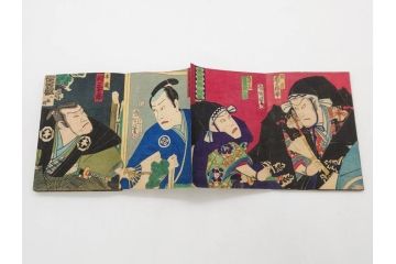 真作　幕末〜明治期　豊原国周　版画画帖25図(錦絵、浮世絵、役者絵、忠臣蔵、和本、古書、木版画、絵画)(R-079294)