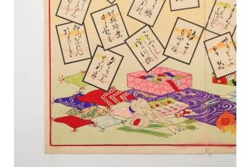 真作　明治29年6月　宮川春汀　子供風俗　版画8枚セット(木版画、錦絵、浮世絵、絵画、多色摺り、地獄極楽、千手観音、ごみかくし、瓢箪ぼっくり、ままごと、淀の川瀬)(R-079296)