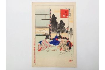 真作　明治29年7月　宮川春汀　子供風俗　版画8枚セット(木版画、錦絵、浮世絵、絵画、多色摺り、坊主起し、花串、向乃叔母さん、おはじき、お山のお山のおこんさん、夕すずみ、編みもの、十六むさし)(R-079297)