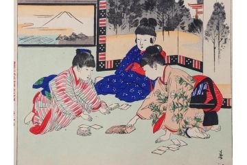 真作　明治29年7月　宮川春汀　子供風俗　版画8枚セット(木版画、錦絵、浮世絵、絵画、多色摺り、坊主起し、花串、向乃叔母さん、おはじき、お山のお山のおこんさん、夕すずみ、編みもの、十六むさし)(R-079297)