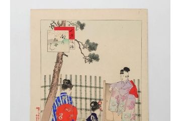 真作　明治29年7月　宮川春汀　子供風俗　版画8枚セット(木版画、錦絵、浮世絵、絵画、多色摺り、坊主起し、花串、向乃叔母さん、おはじき、お山のお山のおこんさん、夕すずみ、編みもの、十六むさし)(R-079297)