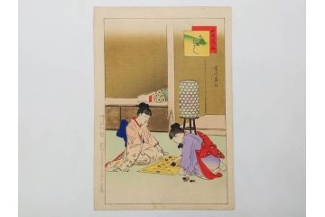 真作　明治29年7月　宮川春汀　子供風俗　版画8枚セット(木版画、錦絵、浮世絵、絵画、多色摺り、坊主起し、花串、向乃叔母さん、おはじき、お山のお山のおこんさん、夕すずみ、編みもの、十六むさし)(R-079297)