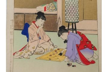 真作　明治29年7月　宮川春汀　子供風俗　版画8枚セット(木版画、錦絵、浮世絵、絵画、多色摺り、坊主起し、花串、向乃叔母さん、おはじき、お山のお山のおこんさん、夕すずみ、編みもの、十六むさし)(R-079297)