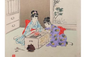 真作　明治29年・30年　宮川春汀　子供風俗　版画8枚セット(木版画、錦絵、浮世絵、絵画、多色摺り、いとかけ、犬あそび、せんこはなび、線香花火、あねさま、おしりの用心、戦ごっこ、たがまわし、たけうま、竹馬)(R-079298)