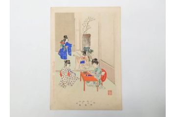 真作　明治29年・30年　宮川春汀　子供風俗　版画8枚セット(木版画、錦絵、浮世絵、絵画、多色摺り、いとかけ、犬あそび、せんこはなび、線香花火、あねさま、おしりの用心、戦ごっこ、たがまわし、たけうま、竹馬)(R-079298)