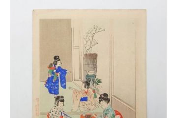 真作　明治29年・30年　宮川春汀　子供風俗　版画8枚セット(木版画、錦絵、浮世絵、絵画、多色摺り、いとかけ、犬あそび、せんこはなび、線香花火、あねさま、おしりの用心、戦ごっこ、たがまわし、たけうま、竹馬)(R-079298)