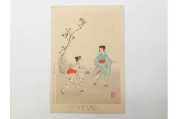 真作　明治29年・30年　宮川春汀　子供風俗　版画8枚セット(木版画、錦絵、浮世絵、絵画、多色摺り、いとかけ、犬あそび、せんこはなび、線香花火、あねさま、おしりの用心、戦ごっこ、たがまわし、たけうま、竹馬)(R-079298)