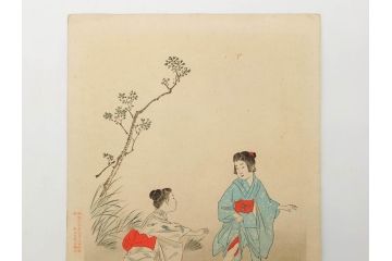 真作　明治29年・30年　宮川春汀　子供風俗　版画8枚セット(木版画、錦絵、浮世絵、絵画、多色摺り、いとかけ、犬あそび、せんこはなび、線香花火、あねさま、おしりの用心、戦ごっこ、たがまわし、たけうま、竹馬)(R-079298)
