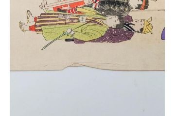 真作　明治29年・30年　宮川春汀　子供風俗　版画8枚セット(木版画、錦絵、浮世絵、絵画、多色摺り、いとかけ、犬あそび、せんこはなび、線香花火、あねさま、おしりの用心、戦ごっこ、たがまわし、たけうま、竹馬)(R-079298)