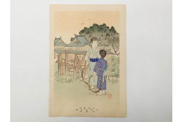 真作　明治29年・30年　宮川春汀　子供風俗　版画8枚セット(木版画、錦絵、浮世絵、絵画、多色摺り、いとかけ、犬あそび、せんこはなび、線香花火、あねさま、おしりの用心、戦ごっこ、たがまわし、たけうま、竹馬)(R-079298)