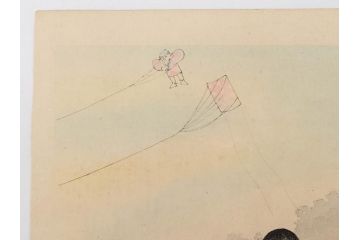 明治30年　宮川春汀　子供風俗　版画7枚セット(木版画、錦絵、浮世絵、絵画、多色摺り、ちんちんもがもが、凧揚げ、たこあげ、たまや、ぞうりはきかえへ、投扇興、とうせんきょう、たうせんきやう、かげやとうろくじ、めんこあそび)(R-079299)