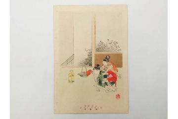 明治30年　宮川春汀　子供風俗　版画7枚セット(木版画、錦絵、浮世絵、絵画、多色摺り、ちんちんもがもが、凧揚げ、たこあげ、たまや、ぞうりはきかえへ、投扇興、とうせんきょう、たうせんきやう、かげやとうろくじ、めんこあそび)(R-079299)