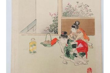 明治30年　宮川春汀　子供風俗　版画7枚セット(木版画、錦絵、浮世絵、絵画、多色摺り、ちんちんもがもが、凧揚げ、たこあげ、たまや、ぞうりはきかえへ、投扇興、とうせんきょう、たうせんきやう、かげやとうろくじ、めんこあそび)(R-079299)