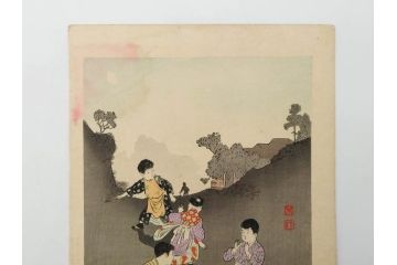 明治30年　宮川春汀　子供風俗　版画7枚セット(木版画、錦絵、浮世絵、絵画、多色摺り、ちんちんもがもが、凧揚げ、たこあげ、たまや、ぞうりはきかえへ、投扇興、とうせんきょう、たうせんきやう、かげやとうろくじ、めんこあそび)(R-079299)