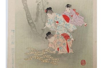 真作　明治30年　宮川春汀　子供風俗　版画9枚セット(木版画、錦絵、浮世絵、絵画、多色摺り、かずひろい、盲案内競争、おにごっこ、影絵遊び、かげえあそび、うをつり、かくれんぼう、動物園、たるみこし、さつき人形、五月人形)(R-079300)