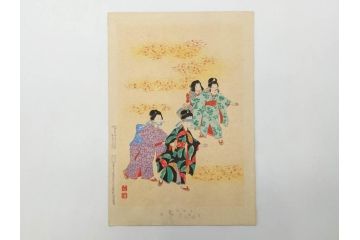 真作　明治30年　宮川春汀　子供風俗　版画9枚セット(木版画、錦絵、浮世絵、絵画、多色摺り、かずひろい、盲案内競争、おにごっこ、影絵遊び、かげえあそび、うをつり、かくれんぼう、動物園、たるみこし、さつき人形、五月人形)(R-079300)