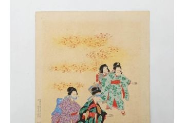 真作　明治30年　宮川春汀　子供風俗　版画9枚セット(木版画、錦絵、浮世絵、絵画、多色摺り、かずひろい、盲案内競争、おにごっこ、影絵遊び、かげえあそび、うをつり、かくれんぼう、動物園、たるみこし、さつき人形、五月人形)(R-079300)