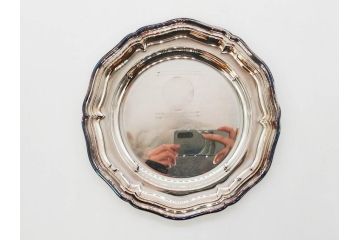 フランス　クリストフル　CHRISTOFLE　縁のフリルのようなデザインが上品なシルバープレート(中皿、変形皿、輪花型、銀食器、銀製品、テーブルウェア、ケース付き)(R-079301)