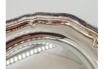 フランス　クリストフル　CHRISTOFLE　縁のフリルのようなデザインが上品なシルバープレート(中皿、変形皿、輪花型、銀食器、銀製品、テーブルウェア、ケース付き)(R-079301)