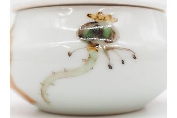人間国宝 藤本能道　色絵　芥子之図　2.9寸　緻密に描かれた芥子の花が味わい深い蓋物(金彩、蓋付き器、裏印、蓋物、小物入れ、香合、調味料入れ、菓子鉢、茶壷、シュガーポット、共布付き、共箱付き、和食器、陶器、二寸九分)(R-079303)　