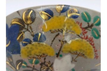 永楽善五郎　乾山写月秋草　4.3寸　美しい絵付けに品格を感じる茶碗(花、植物、風景、金彩、京焼、裏印、抹茶碗、茶道具、茶器、和食器、鵬雲斎書付き、四寸三分、共箱付き)(R-079305)