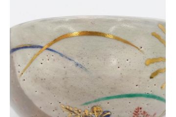 永楽善五郎　乾山写月秋草　4.3寸　美しい絵付けに品格を感じる茶碗(花、植物、風景、金彩、京焼、裏印、抹茶碗、茶道具、茶器、和食器、鵬雲斎書付き、四寸三分、共箱付き)(R-079305)