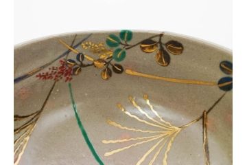 永楽善五郎　乾山写月秋草　4.3寸　美しい絵付けに品格を感じる茶碗(花、植物、風景、金彩、京焼、裏印、抹茶碗、茶道具、茶器、和食器、鵬雲斎書付き、四寸三分、共箱付き)(R-079305)