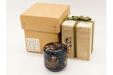 木具師 橋村萬象造　細やかな蒔絵が魅力の棗(折撓、花押、春秋、たんぽぽ、すすき、ススキ、花、植物、鵬雲斎書付き、木製、漆器、茶入れ、茶道具、茶筒、茶器、共箱付き)(R-079309)