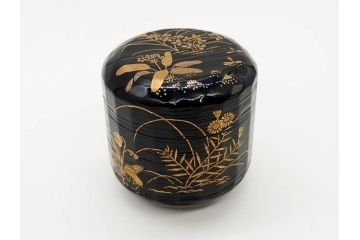 木具師 橋村萬象造　細やかな蒔絵が魅力の棗(折撓、花押、春秋、たんぽぽ、すすき、ススキ、花、植物、鵬雲斎書付き、木製、漆器、茶入れ、茶道具、茶筒、茶器、共箱付き)(R-079309)