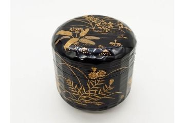 木具師 橋村萬象造　細やかな蒔絵が魅力の棗(折撓、花押、春秋、たんぽぽ、すすき、ススキ、花、植物、鵬雲斎書付き、木製、漆器、茶入れ、茶道具、茶筒、茶器、共箱付き)(R-079309)