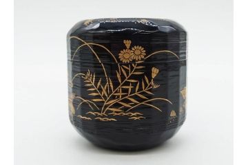 木具師 橋村萬象造　細やかな蒔絵が魅力の棗(折撓、花押、春秋、たんぽぽ、すすき、ススキ、花、植物、鵬雲斎書付き、木製、漆器、茶入れ、茶道具、茶筒、茶器、共箱付き)(R-079309)