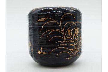 木具師 橋村萬象造　細やかな蒔絵が魅力の棗(折撓、花押、春秋、たんぽぽ、すすき、ススキ、花、植物、鵬雲斎書付き、木製、漆器、茶入れ、茶道具、茶筒、茶器、共箱付き)(R-079309)