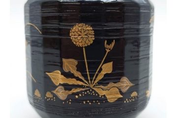 木具師 橋村萬象造　細やかな蒔絵が魅力の棗(折撓、花押、春秋、たんぽぽ、すすき、ススキ、花、植物、鵬雲斎書付き、木製、漆器、茶入れ、茶道具、茶筒、茶器、共箱付き)(R-079309)