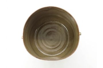 十四代 亀井味楽　味わい深い高取水指(水差、雲屯、水器、茶器、茶道具、茶陶、蝋色塗蓋補、鈴木表朔、鵬雲斎書付き、裏印、共箱付き)(R-079310)