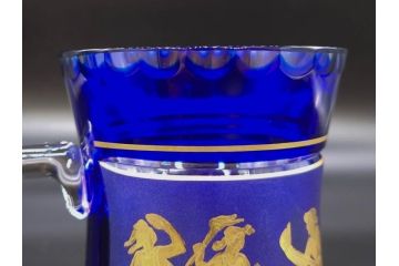 1987年　ベルギー　Val Saint Lambert(ヴァル・サン・ランベール)　キリンビアマグコレクション　コレクターズグラス　金彩　深青に金彩が映える優雅なビアマグ(KIRIN COLLECTORS GLASS、ジョッキ、ケース付き)(R-079314)