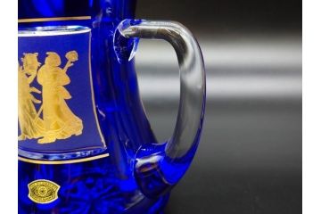 1987年　ベルギー　Val Saint Lambert(ヴァル・サン・ランベール)　キリンビアマグコレクション　コレクターズグラス　金彩　深青に金彩が映える優雅なビアマグ(KIRIN COLLECTORS GLASS、ジョッキ、ケース付き)(R-079314)