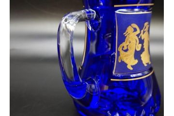 1987年　ベルギー　Val Saint Lambert(ヴァル・サン・ランベール)　キリンビアマグコレクション　コレクターズグラス　金彩　深青に金彩が映える優雅なビアマグ(KIRIN COLLECTORS GLASS、ジョッキ、ケース付き)(R-079314)