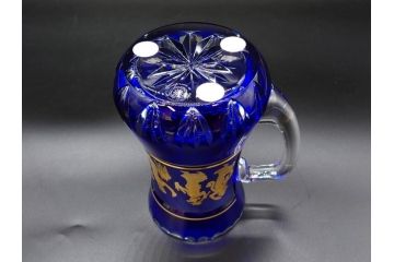 1987年　ベルギー　Val Saint Lambert(ヴァル・サン・ランベール)　キリンビアマグコレクション　コレクターズグラス　金彩　深青に金彩が映える優雅なビアマグ(KIRIN COLLECTORS GLASS、ジョッキ、ケース付き)(R-079314)