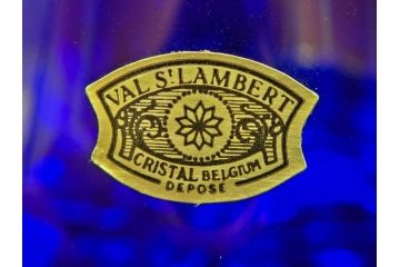 1987年　ベルギー　Val Saint Lambert(ヴァル・サン・ランベール)　キリンビアマグコレクション　コレクターズグラス　金彩　深青に金彩が映える優雅なビアマグ(KIRIN COLLECTORS GLASS、ジョッキ、ケース付き)(R-079314)