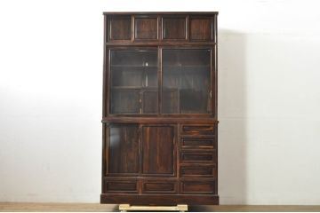 和製ビンテージ　未使用　展示品　シャム柿(ジリコテ)材　奥深く味のある色合いが目を惹く茶箪笥j(収納棚、戸棚、キャビネット、ヴィンテージ)(R-079316)