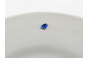 正木春蔵　九谷焼　染付　約14cm　4.6寸　奥ゆかしさを感じる中皿(蟹、カニ、花、和皿、和食器、なます皿、裏印、四寸六分)(R-079318)