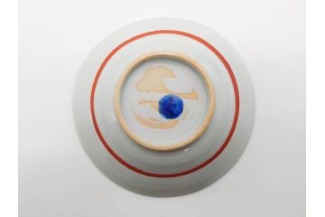 正木春蔵　九谷焼　染付　約14cm　4.6寸　奥ゆかしさを感じる中皿(蟹、カニ、花、和皿、和食器、なます皿、裏印、四寸六分)(R-079318)