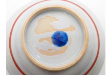 正木春蔵　九谷焼　染付　約14cm　4.6寸　奥ゆかしさを感じる中皿(蟹、カニ、花、和皿、和食器、なます皿、裏印、四寸六分)(R-079318)